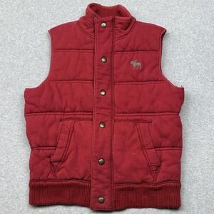 Abercrombie & Fitch Vest Mens Large Red Puffer Quilted Snap Zip‎ Moose Logo Warm